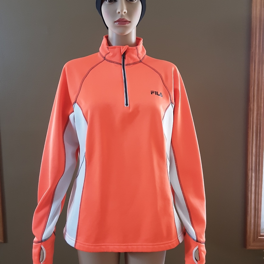 FILA #249 Sport Women's Athletic Jacket Orange fluorescent Sz L Preowned